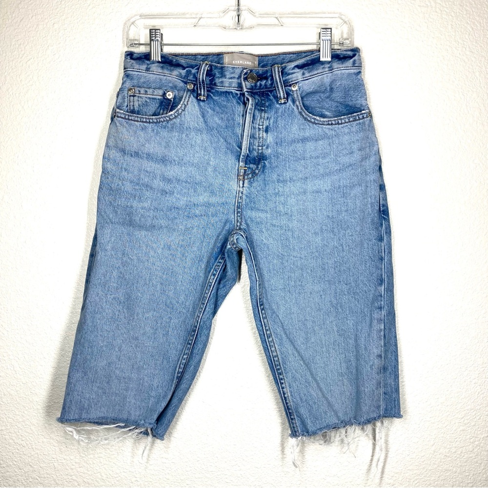 Everlane Women's O-S Boy Friend Cut Off Denim Shorts 27 Light Wash Button Fly - Picture 2 of 12